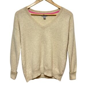 JCP 100% Cashmere V-Neck Sweater Women Medium Tan Soft Girl Knit Neutral Fall